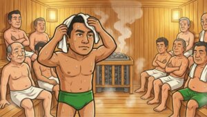 サウナで汗拭き-1