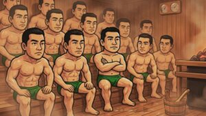 サウナで汗拭き-0